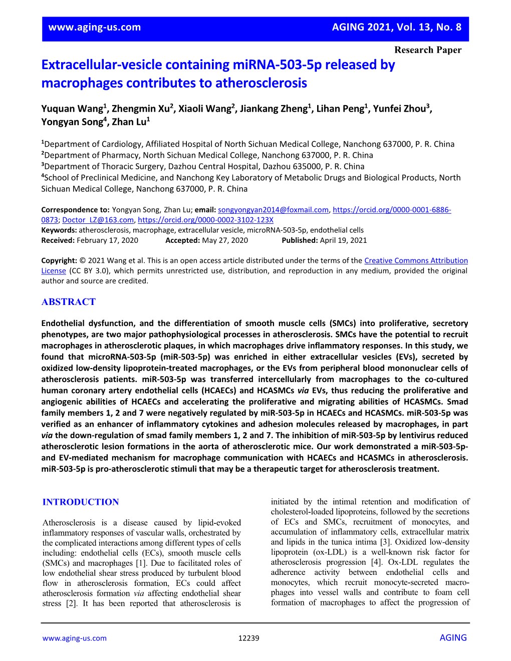 Extracellular-Vesicle Containing Mirna-503-5P Released by Macrophages Contributes to Atherosclerosis