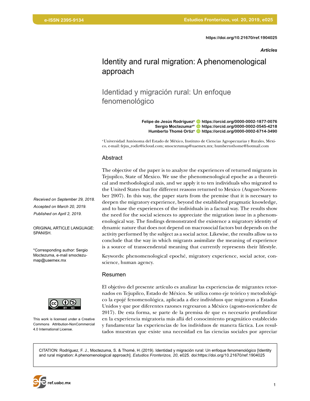 Identity and Rural Migration: a Phenomenological Approach