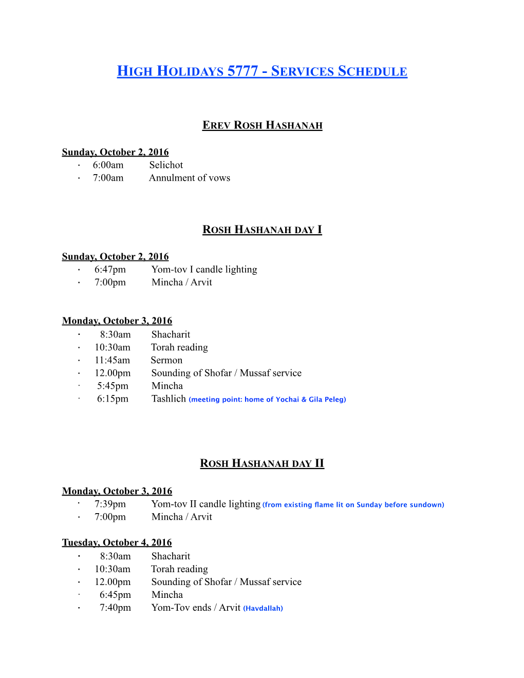 HH Services Schedule 5777