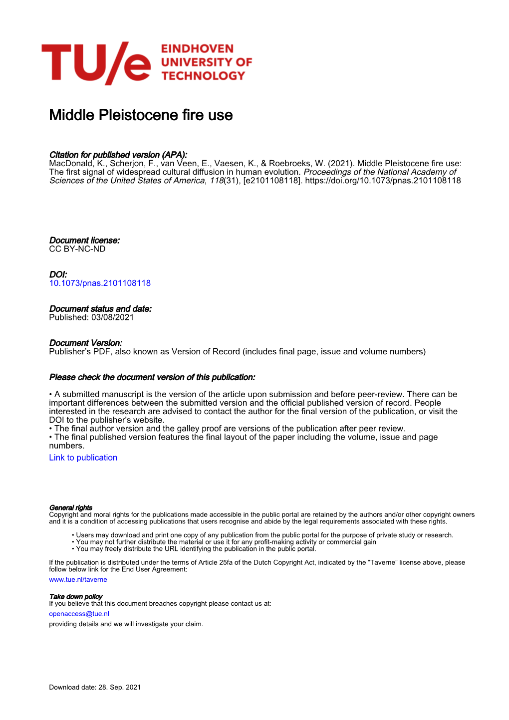 Middle Pleistocene Fire Use