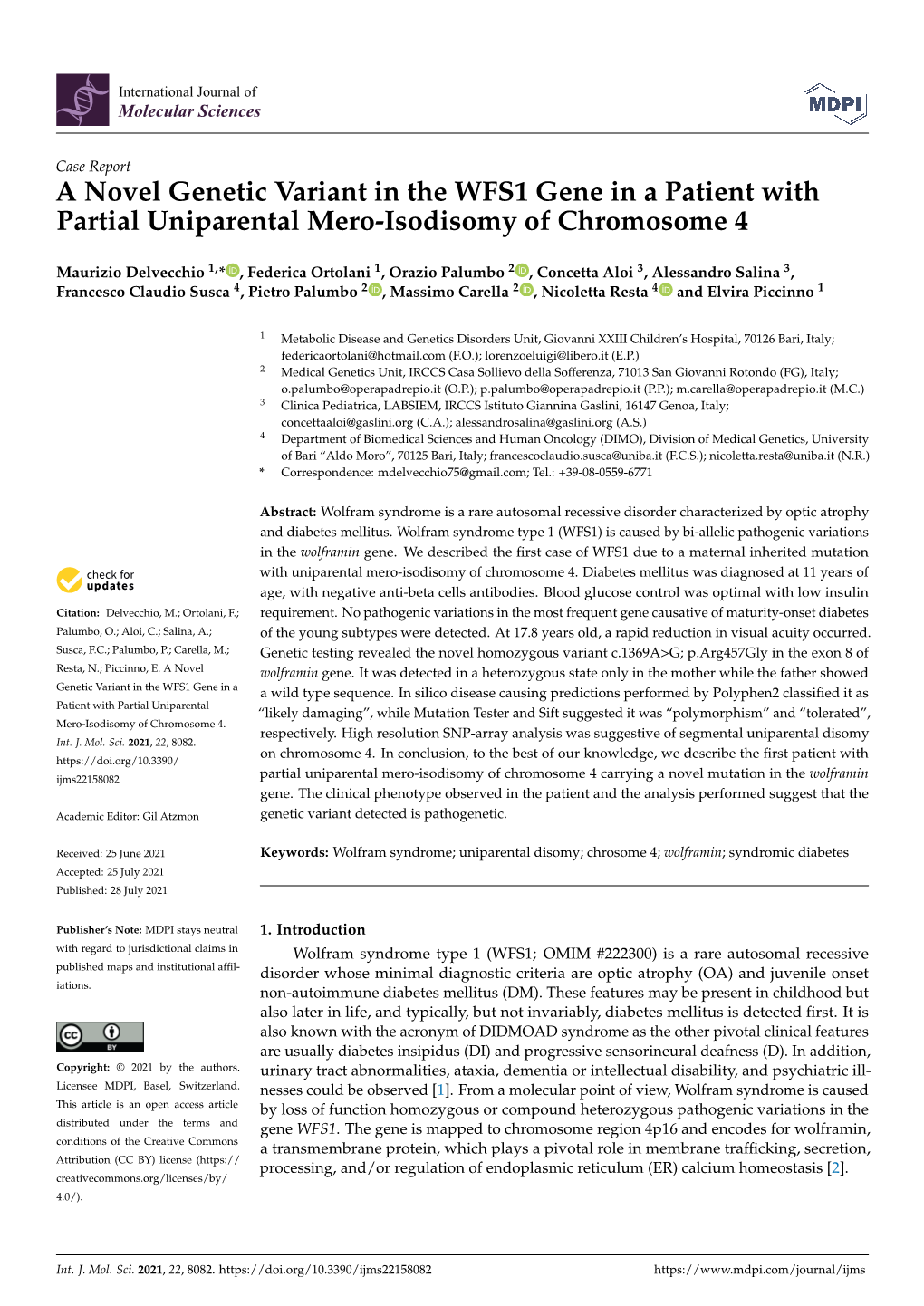 A Novel Genetic Variant in the WFS1 Gene in a Patient with Partial Uniparental Mero-Isodisomy of Chromosome 4