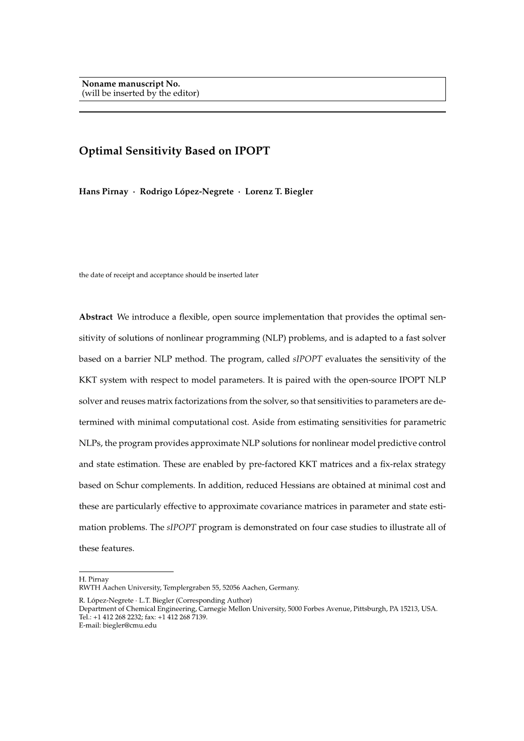 Optimal Sensitivity Based on IPOPT