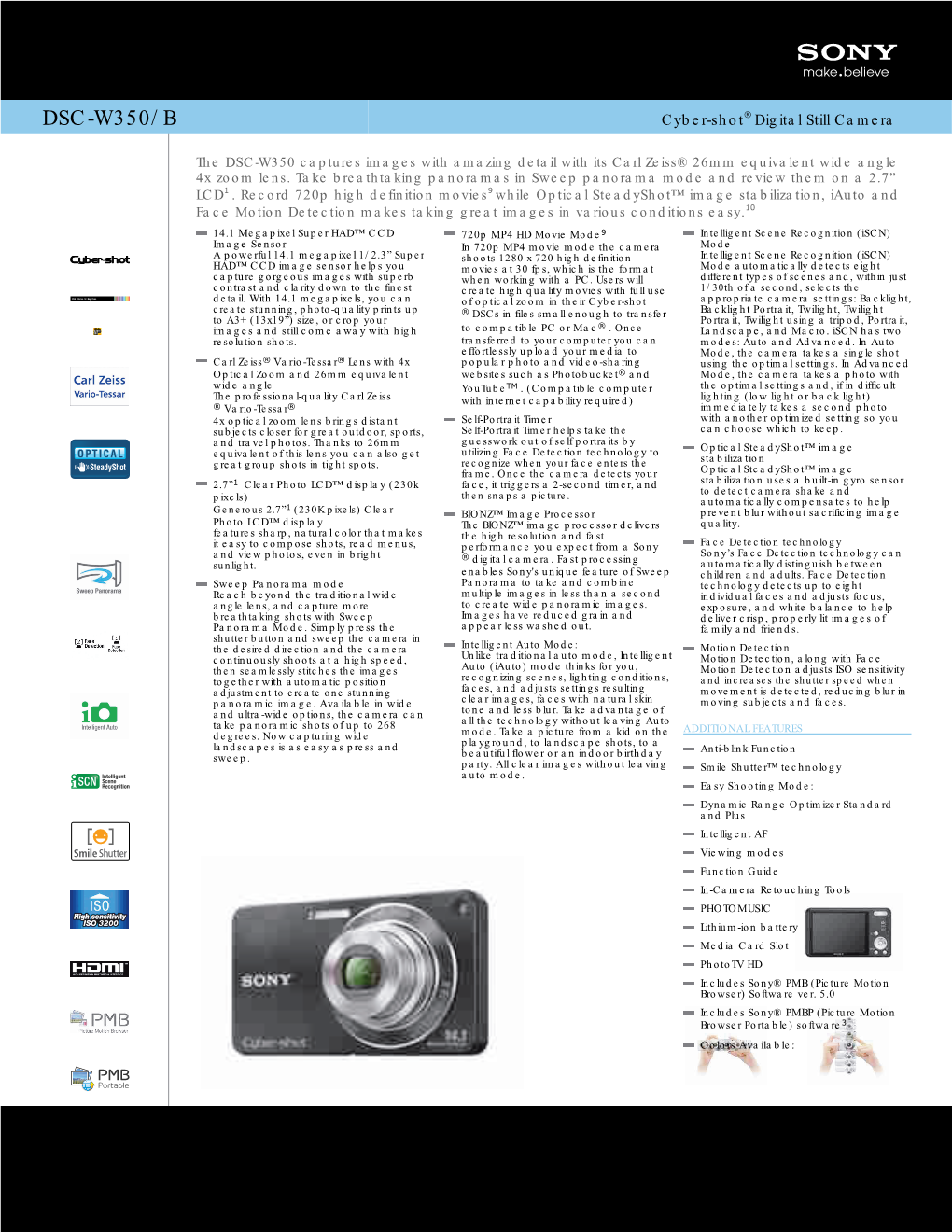 DSC-W350/B Cyber-Shot® Digital Still Camera