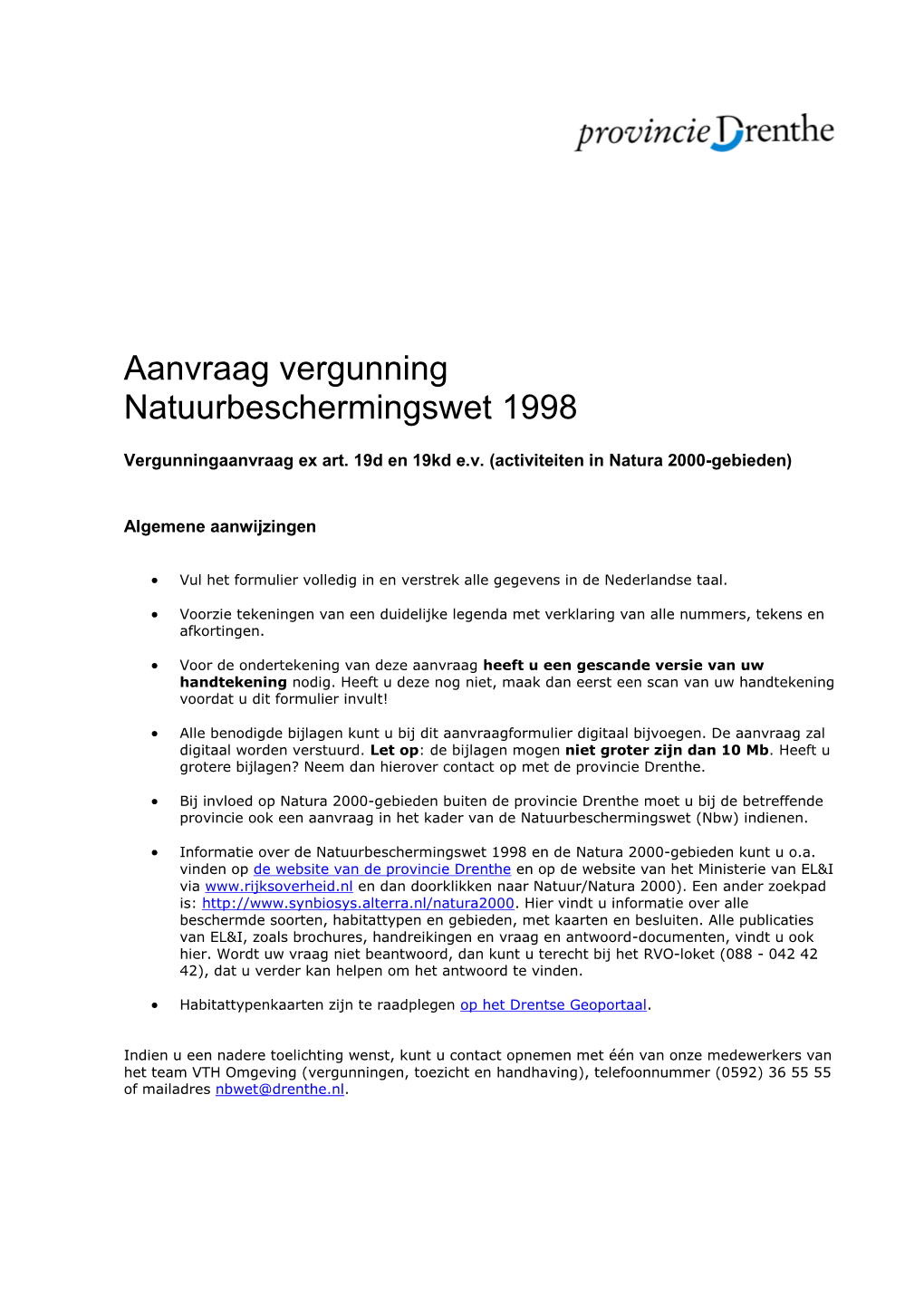 Aanvraag Vergunning Natuurbeschermingswet 1998