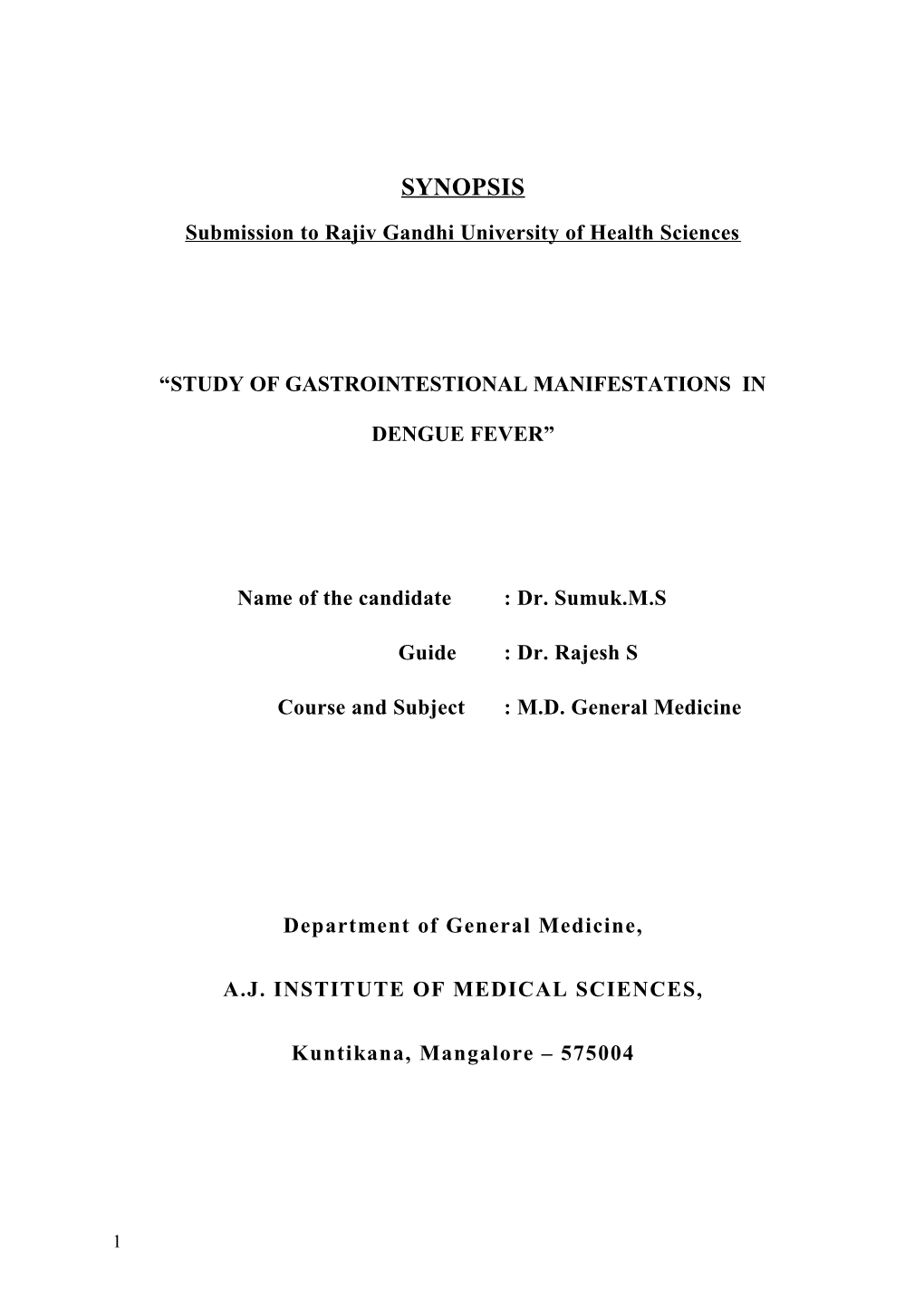 Submission to Rajiv Gandhi University of Health Sciences