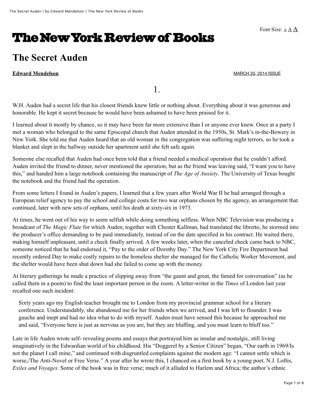 The Secret Auden | by Edward Mendelson | the New York Review of Books