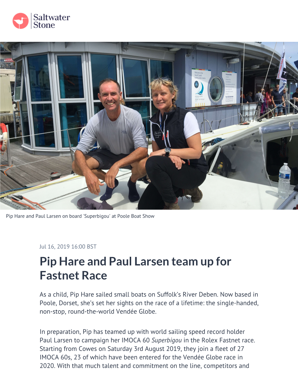 Pip Hare and Paul Larsen Team up for Fastnet Race