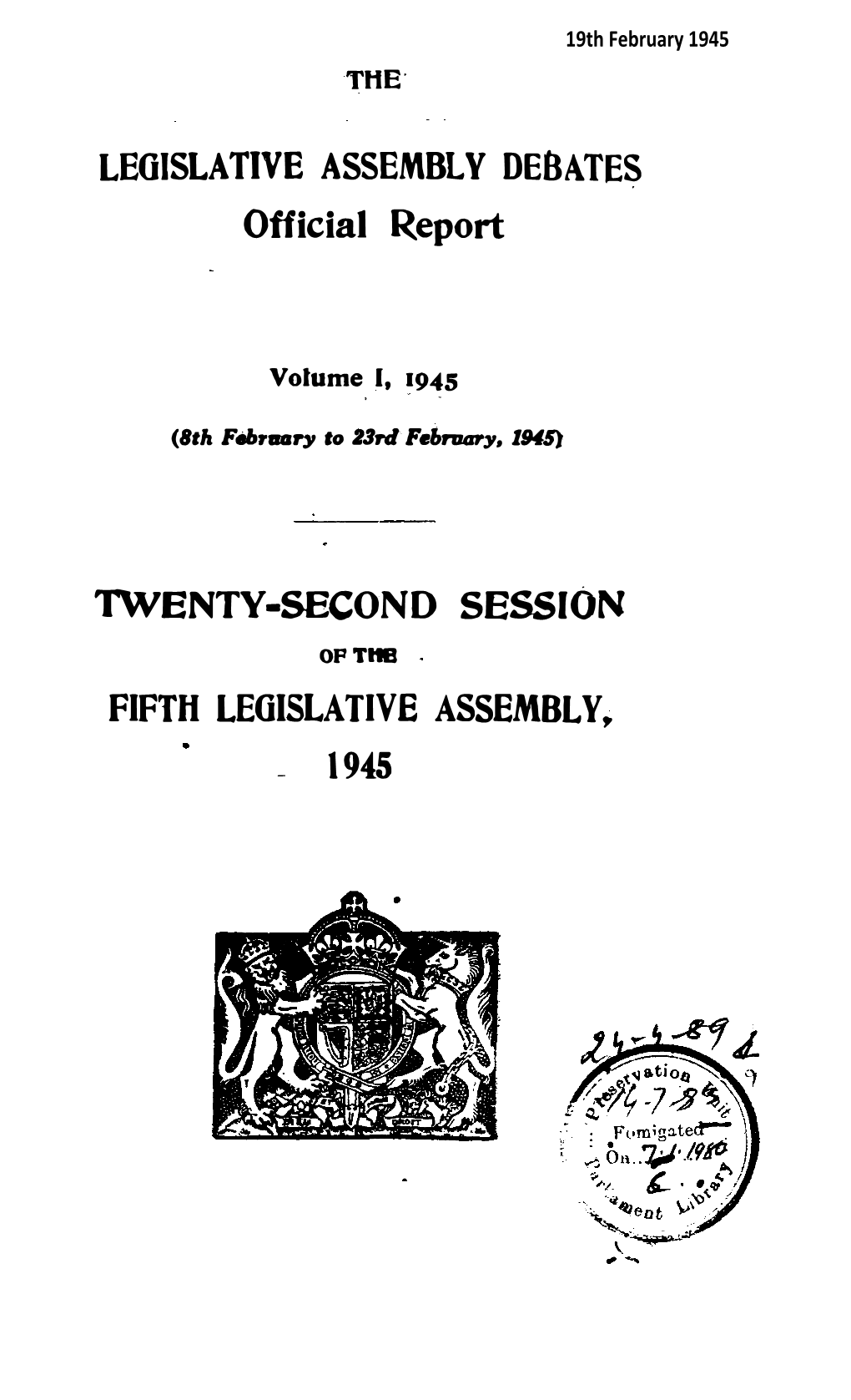 LEOISLATIVE ASSEMBLY DEBATE Official Report TWENTY-SECOND SESSION FIFTH LEOISLATIVE ASSEMBLY