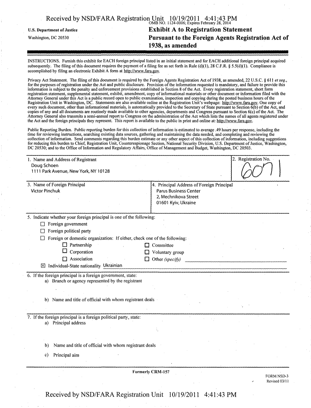 Received by NSD/FARA Registration Unit 10/19/2011 4:41:43 PM U.S