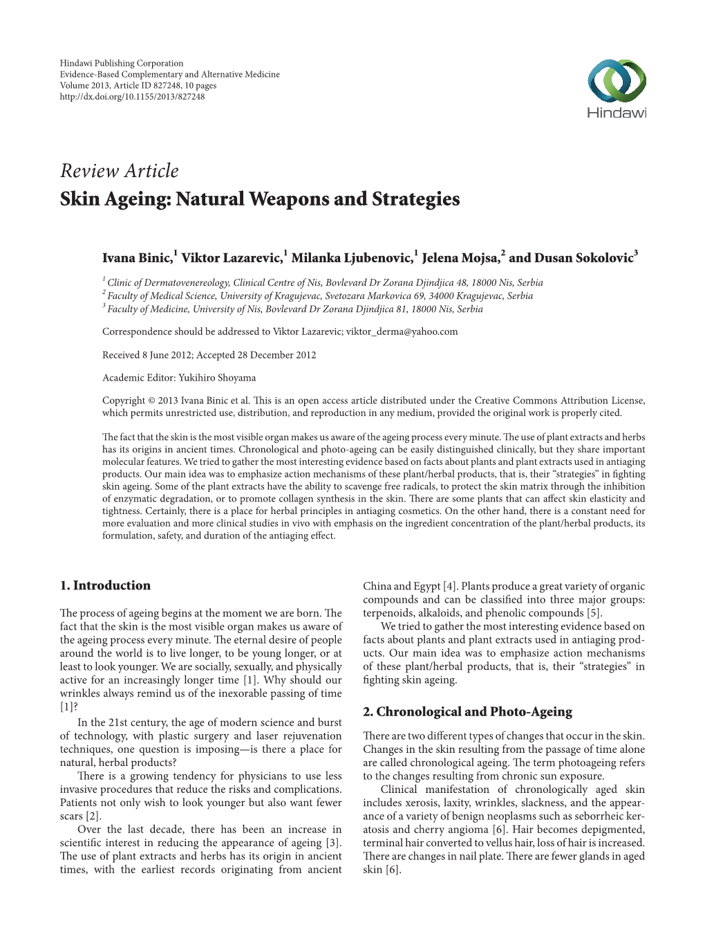 Review Article Skin Ageing: Natural Weapons and Strategies