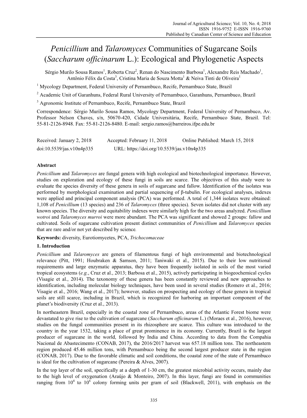 Penicillium and Talaromyces Communities of Sugarcane Soils (Saccharum Officinarum L.): Ecological and Phylogenetic Aspects