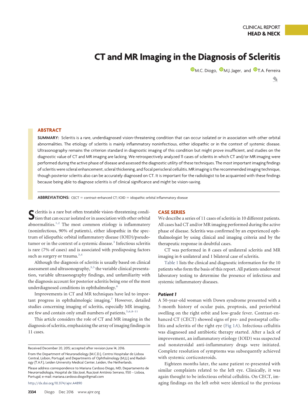 CT and MR Imaging in the Diagnosis of Scleritis