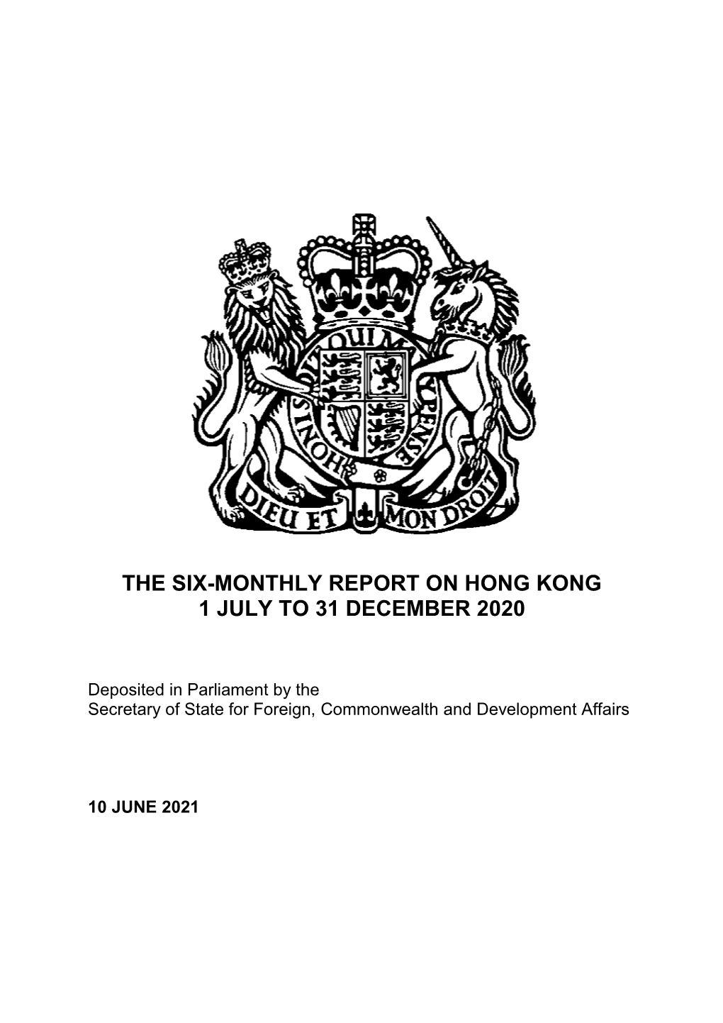 Six-Monthly Report on Hong Kong 1 July to 31 December 2020