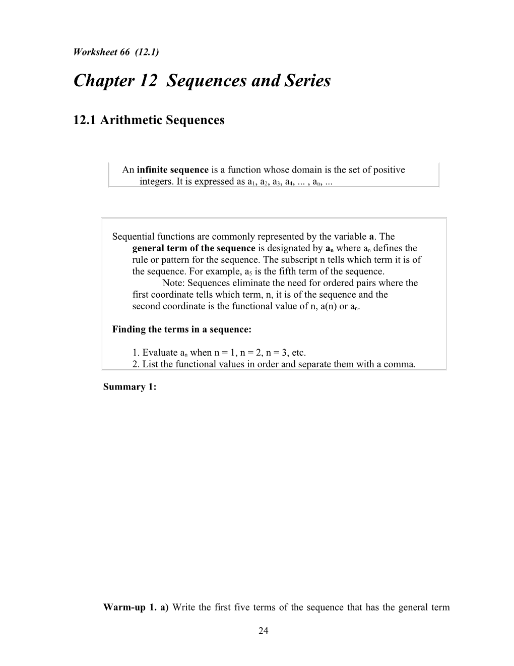 Chapter 12 Sequences and Series