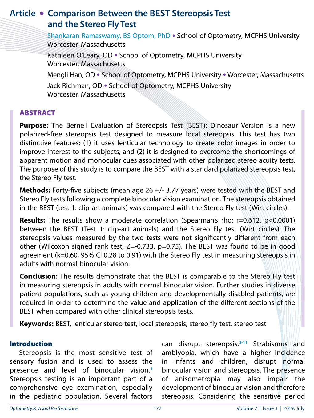 Article • Comparison Between the Best Stereopsis Test and the Stereo Fly Test