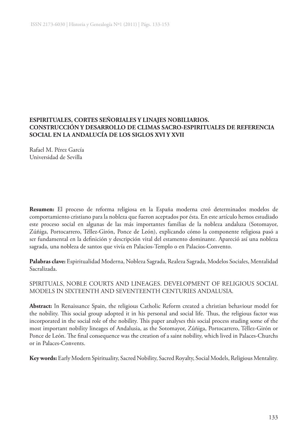 Espirituales, Cortes Señoriales Y Linajes Nobiliarios. Construcción Y Desarrollo De Climas Sacro-Espirituales De Referencia Social En La Andalucía De Los Siglos XVI Y XVII