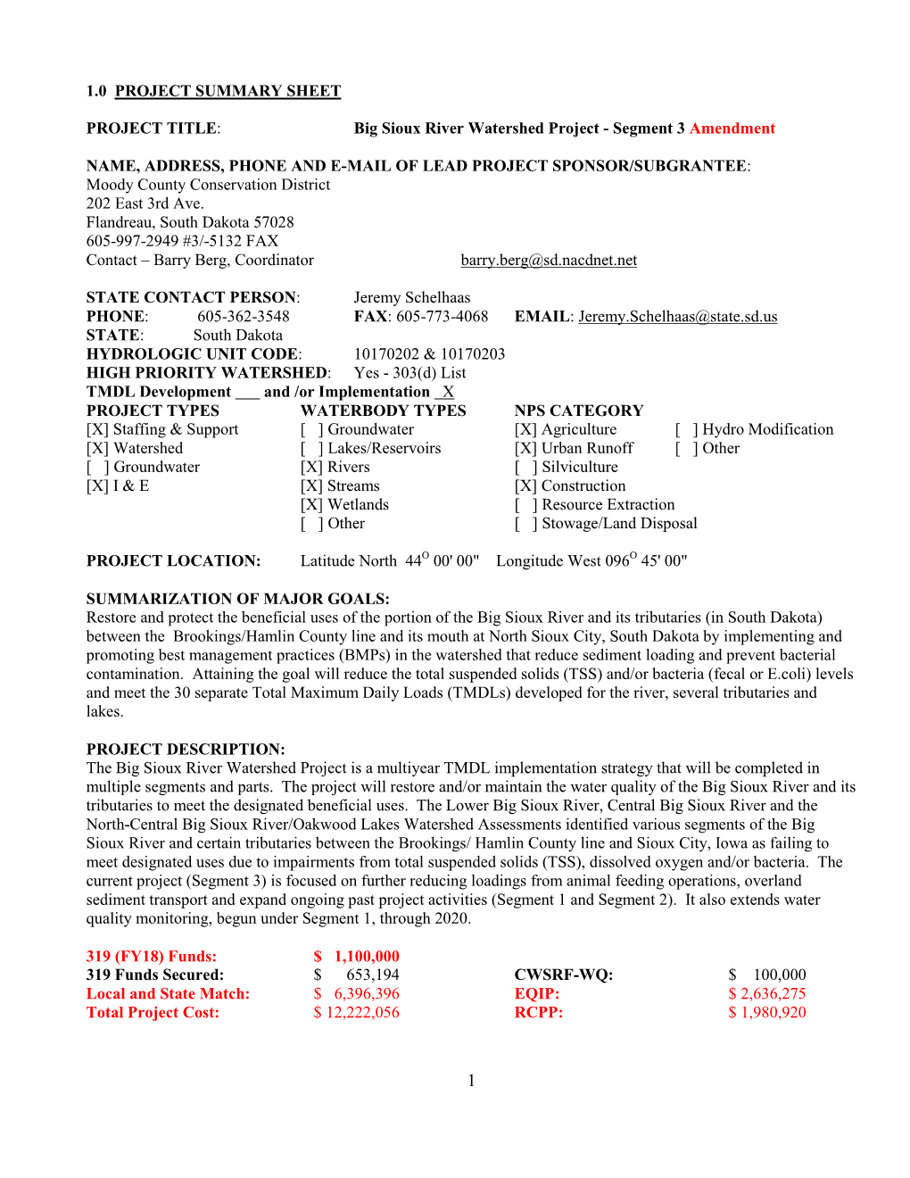 Big Sioux River Watershed Project - Segment 3 Amendment