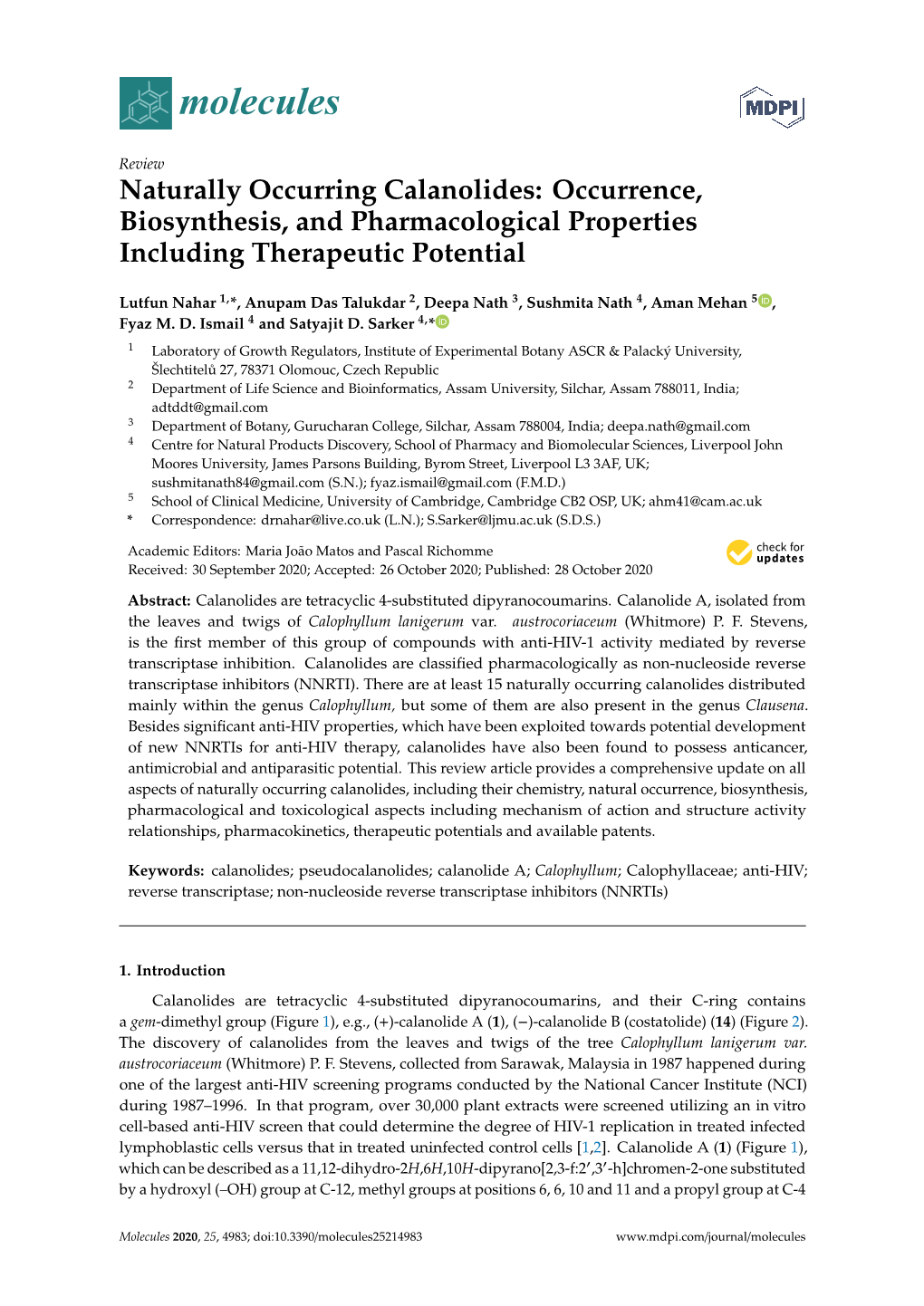 Naturally Occurring Calanolides: Occurrence, Biosynthesis, and Pharmacological Properties Including Therapeutic Potential