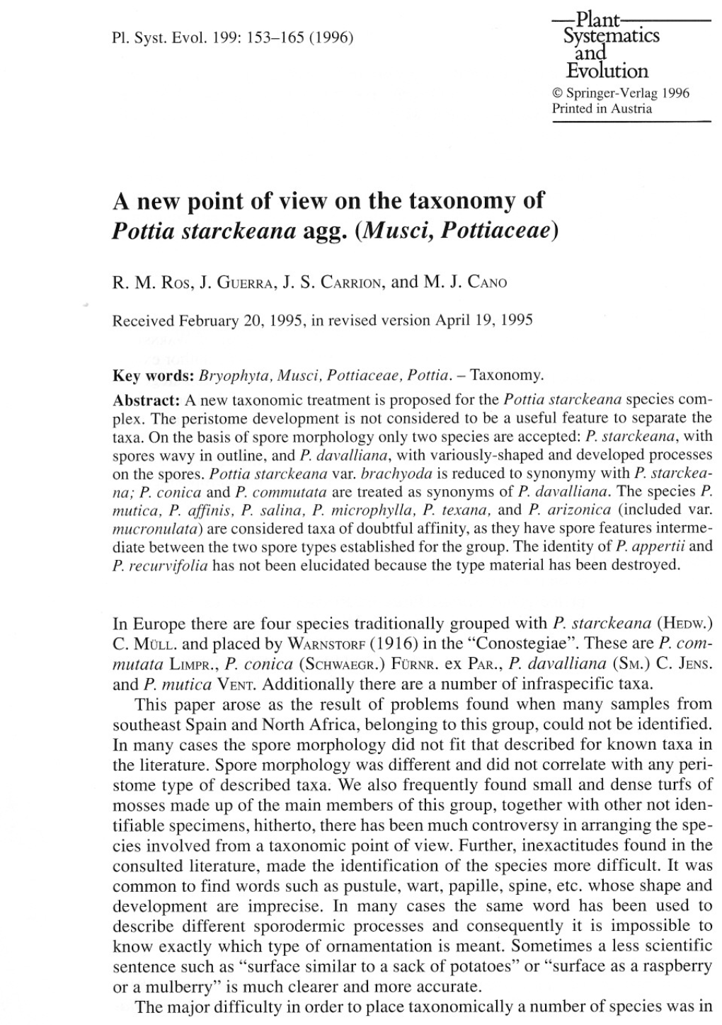 A New Point of View on the Taxonorny of Pottia Starckeana Agg. (Musci, Pottiaceae)