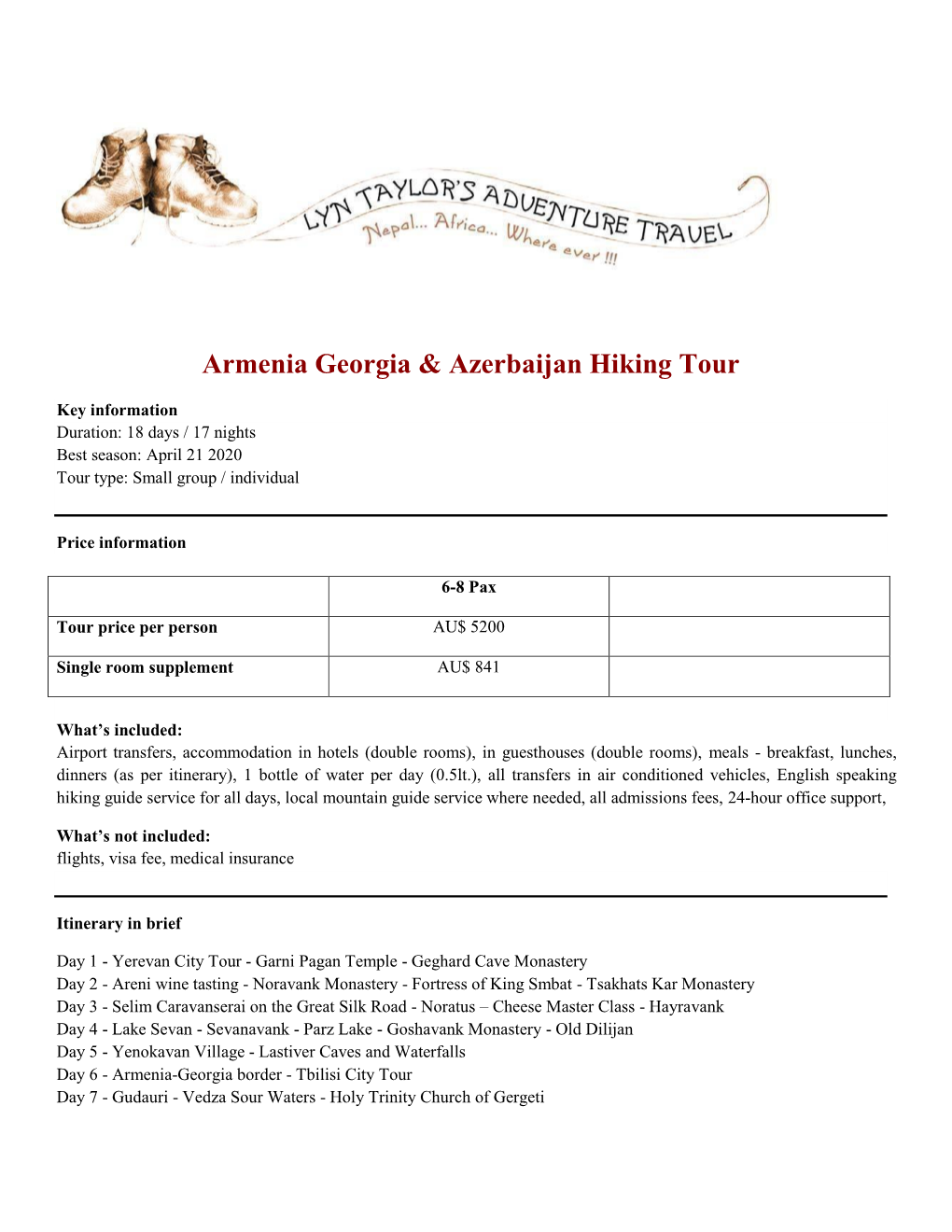 Armenia Georgia & Azerbaijan Hiking Tour