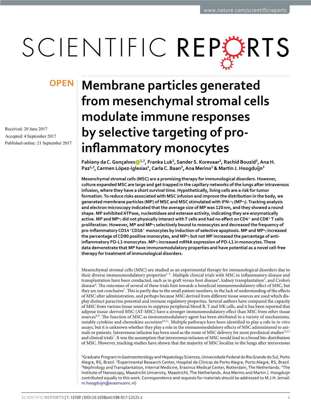 Membrane Particles Generated from Mesenchymal Stromal Cells