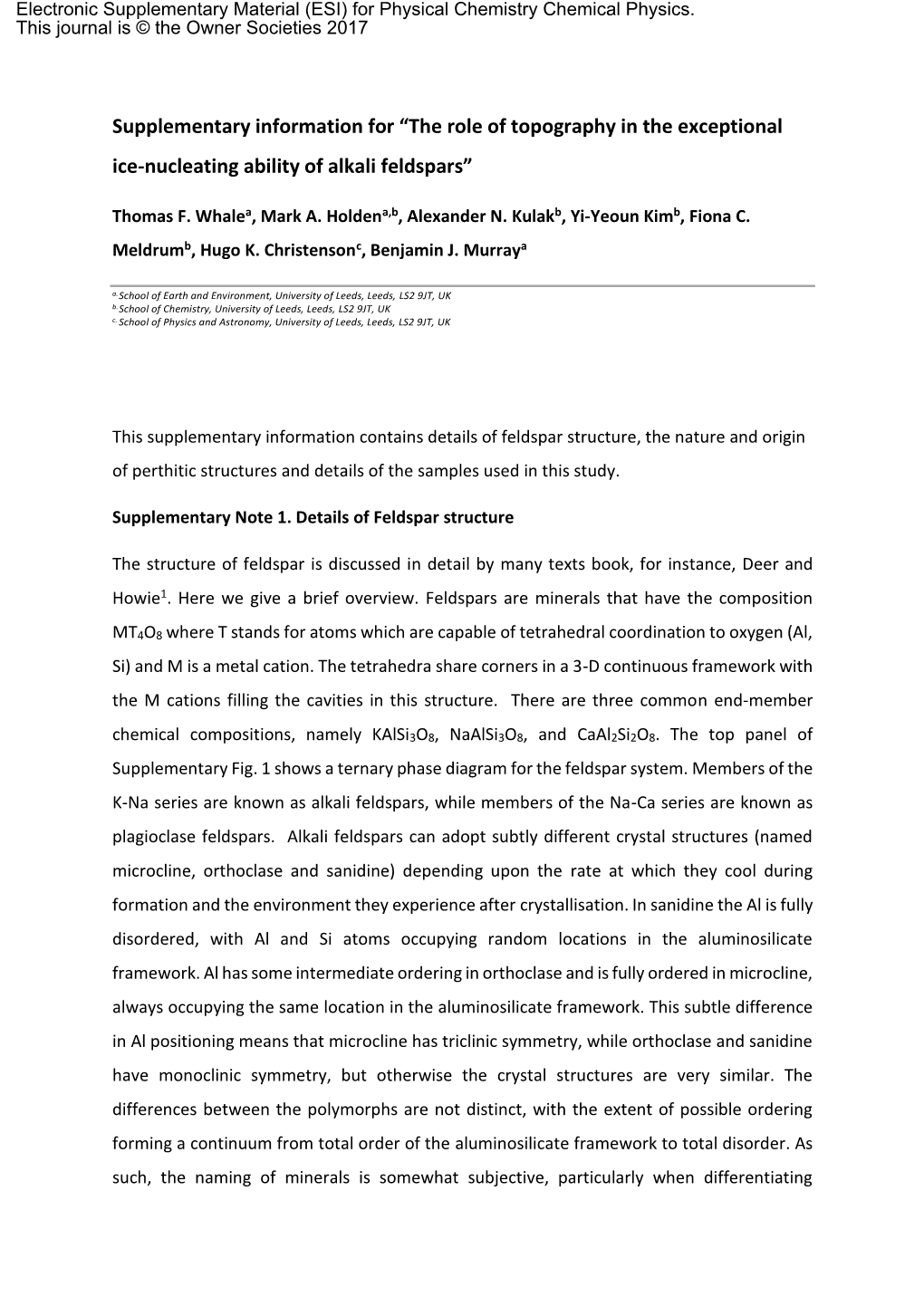 Supplementary Information for “The Role of Topography in the Exceptional Ice-Nucleating Ability of Alkali Feldspars”