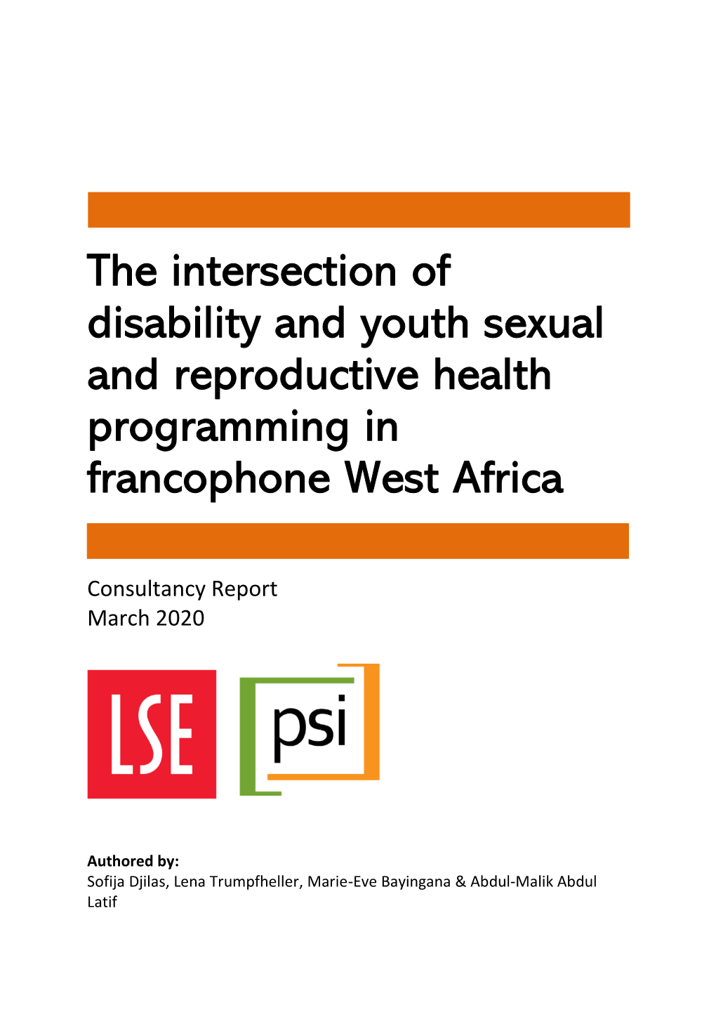 The Intersection of Disability and Youth Sexual and Reproductive Health Programming in Francophone West Africa