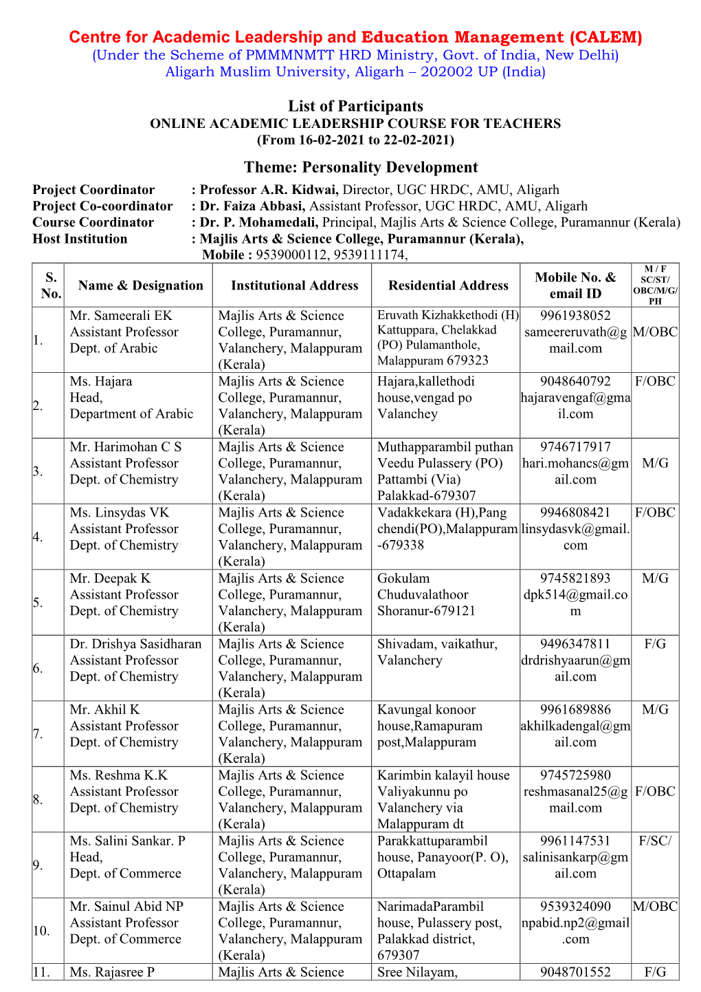 List of Participants Theme