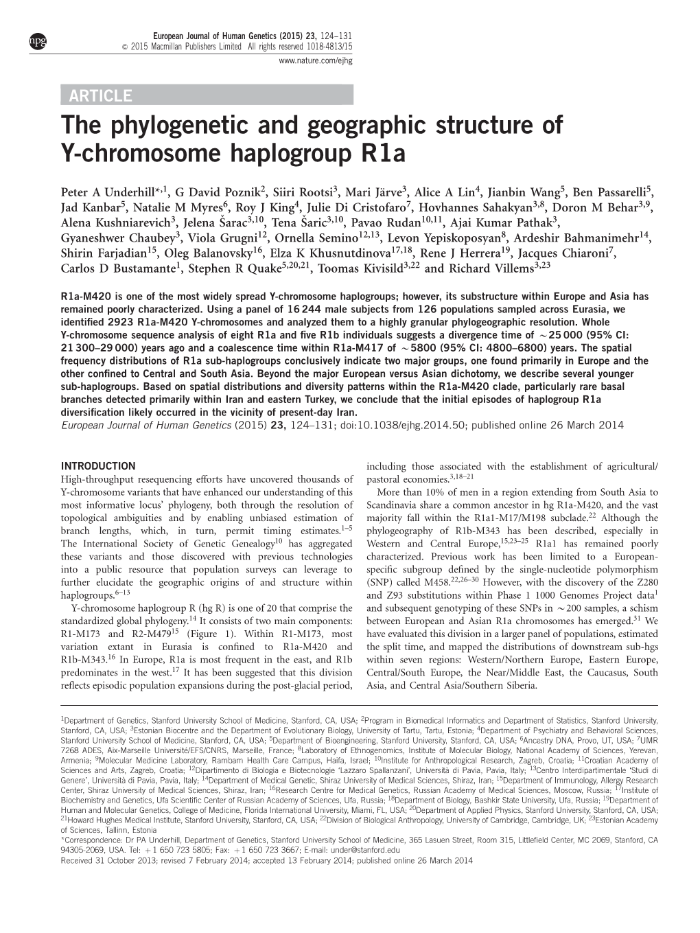 The Phylogenetic and Geographic Structure of Y-Chromosome Haplogroup R1a