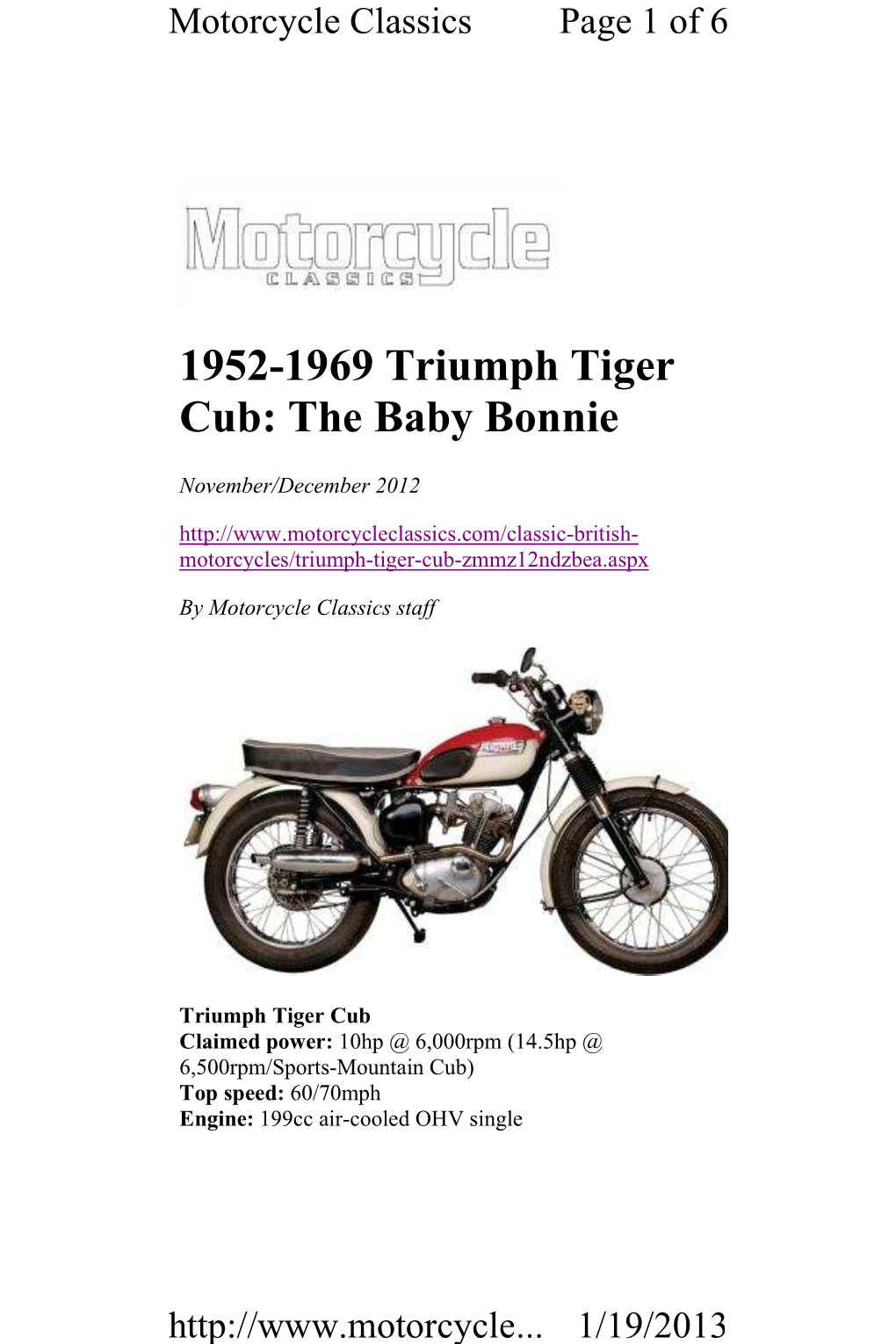 1952-1969 Triumph Tiger Cub: the Baby Bonnie