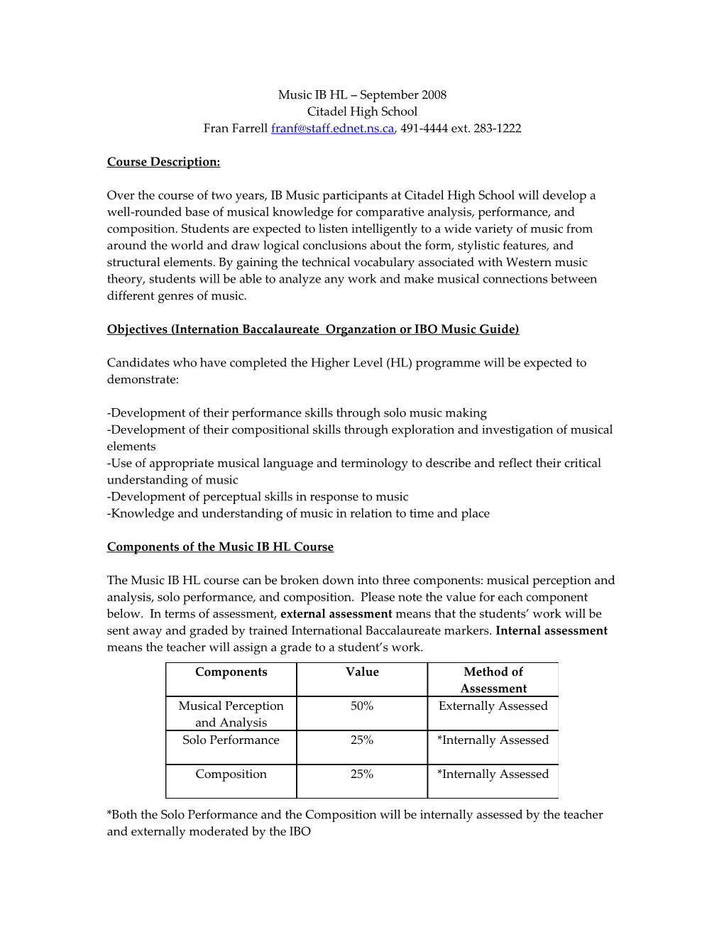 Objectives (Internation Baccalaureate Organzation Or IBO Music Guide)