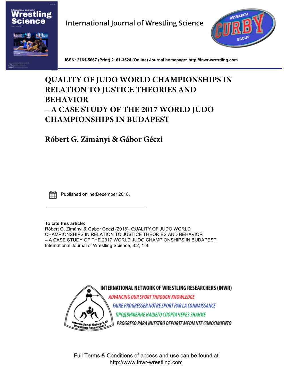 Quality of Judo World Championships in Relation to Justice Theories and Behavior – a Case Study of the 2017 World Judo Championships in Budapest