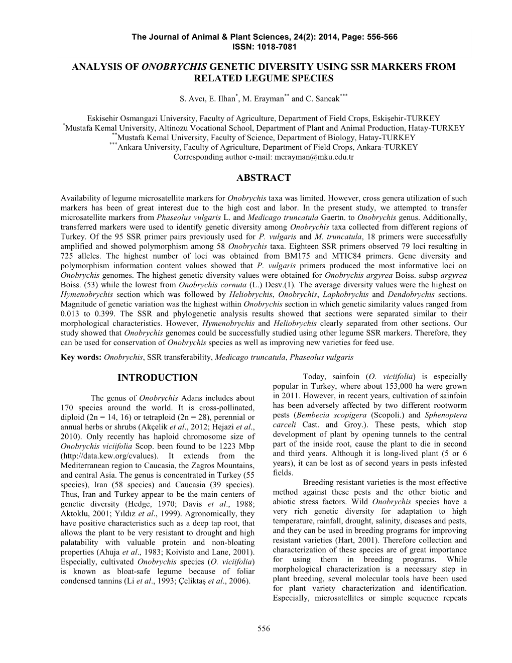 Analysis of Onobrychis Genetic Diversity Using Ssr Markers from Related Legume Species