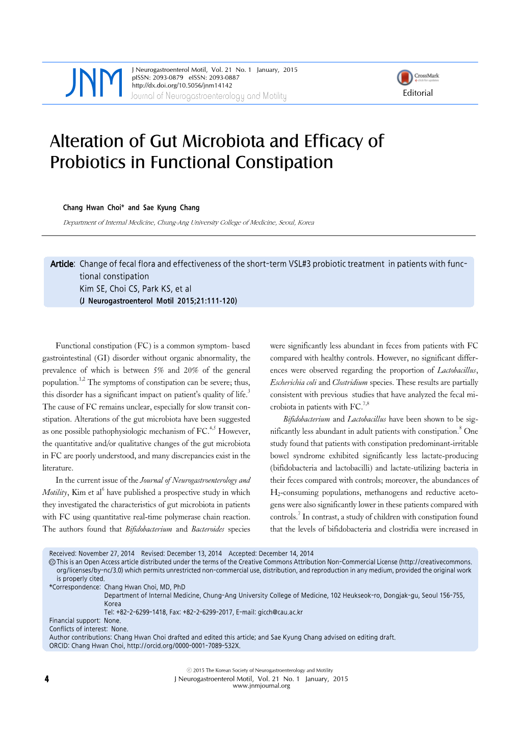 Alteration of Gut Microbiota and Efficacy of Probiotics in Functional Constipation