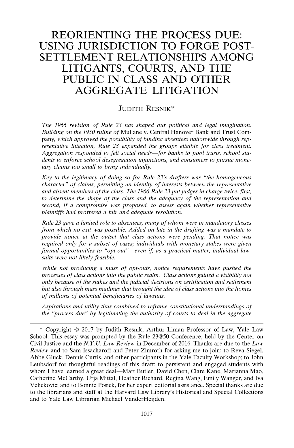 Settlement Relationships Among Litigants, Courts, and the Public in Class and Other Aggregate Litigation