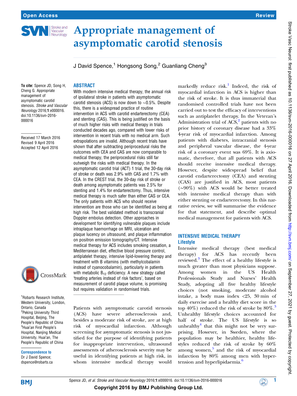 Appropriate Management of Asymptomatic Carotid Stenosis