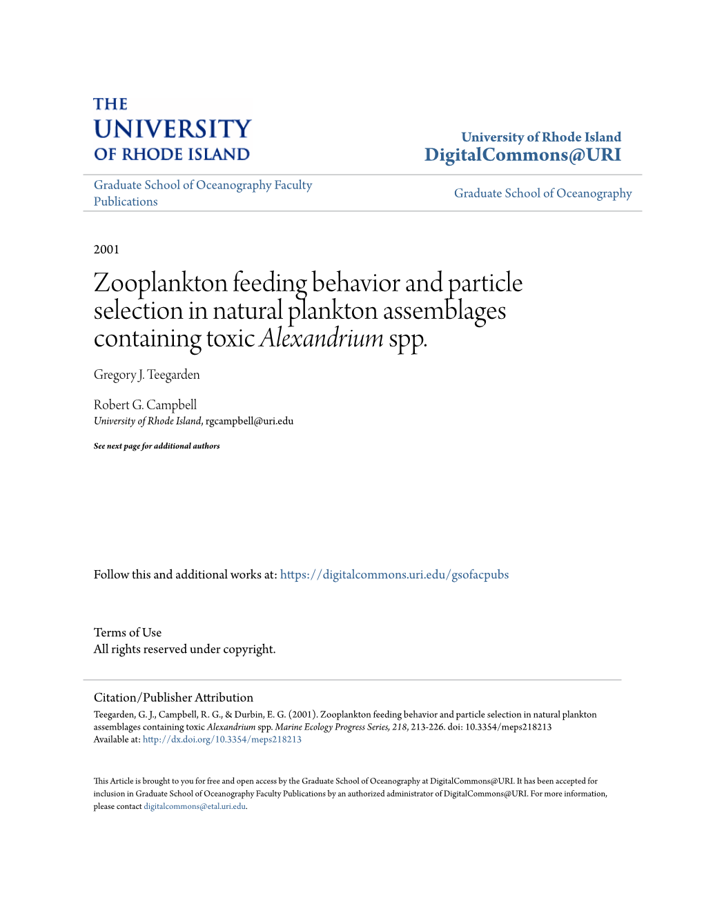 Zooplankton Feeding Behavior and Particle Selection in Natural Plankton Assemblages Containing Toxic Alexandrium Spp