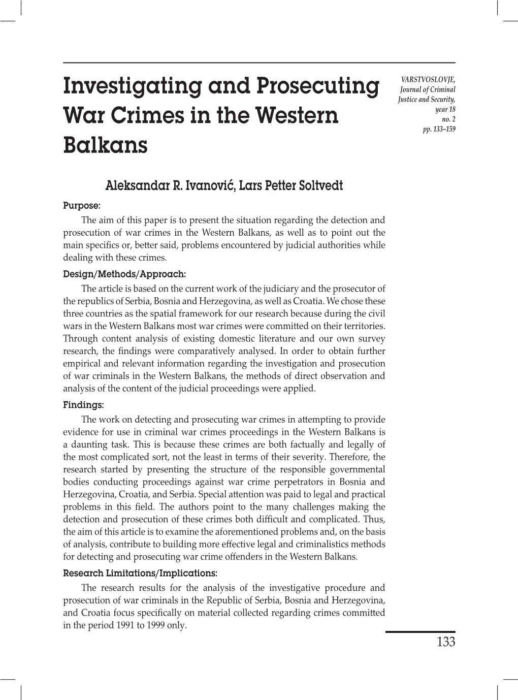 Investigating and Prosecuting War Crimes in the Western Balkans