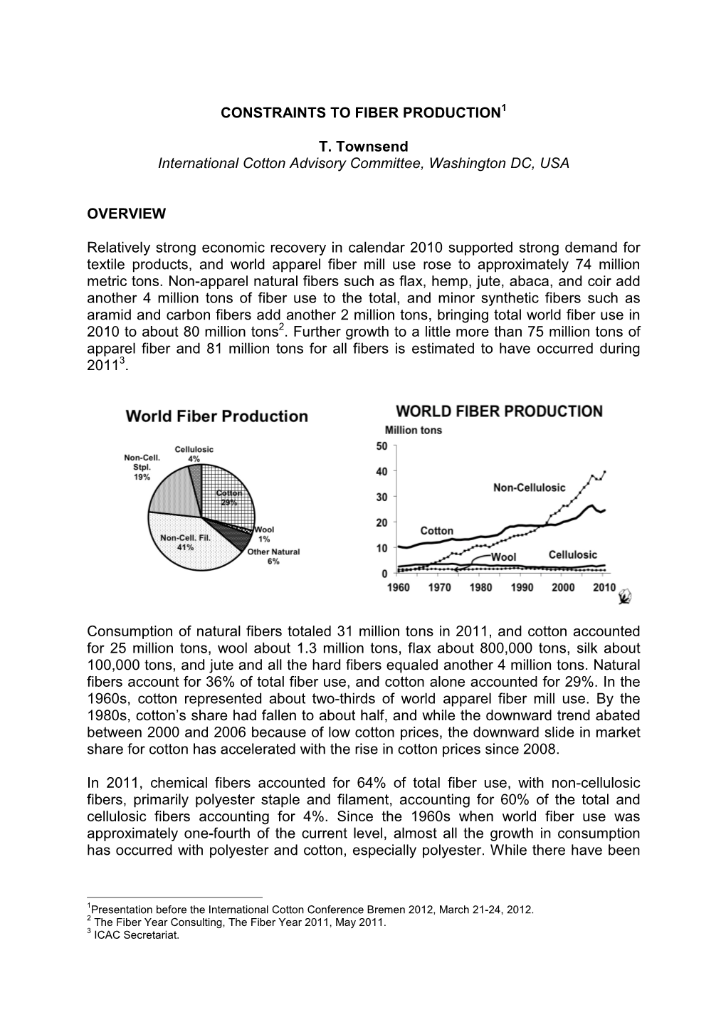 CONSTRAINTS to FIBER PRODUCTION T. Townsend