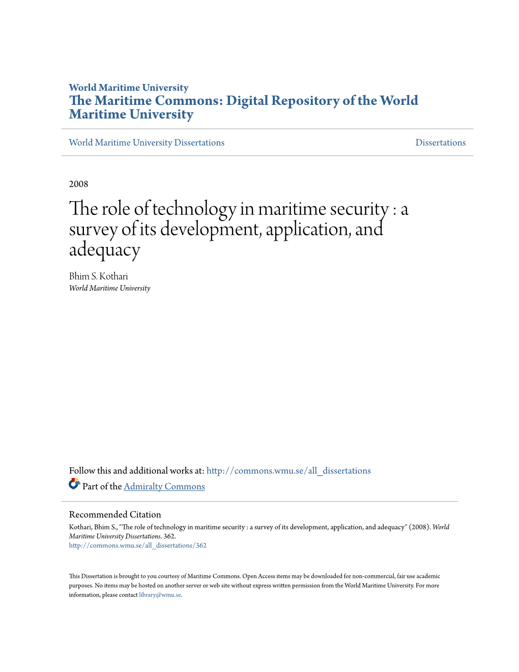 The Role of Technology in Maritime Security: a Survey of Its Development, Application, and Adequacy