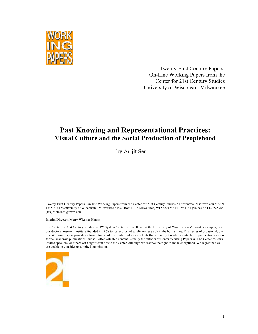 Past Knowing and Representational Practices: Visual Culture and the Social Production of Peoplehood