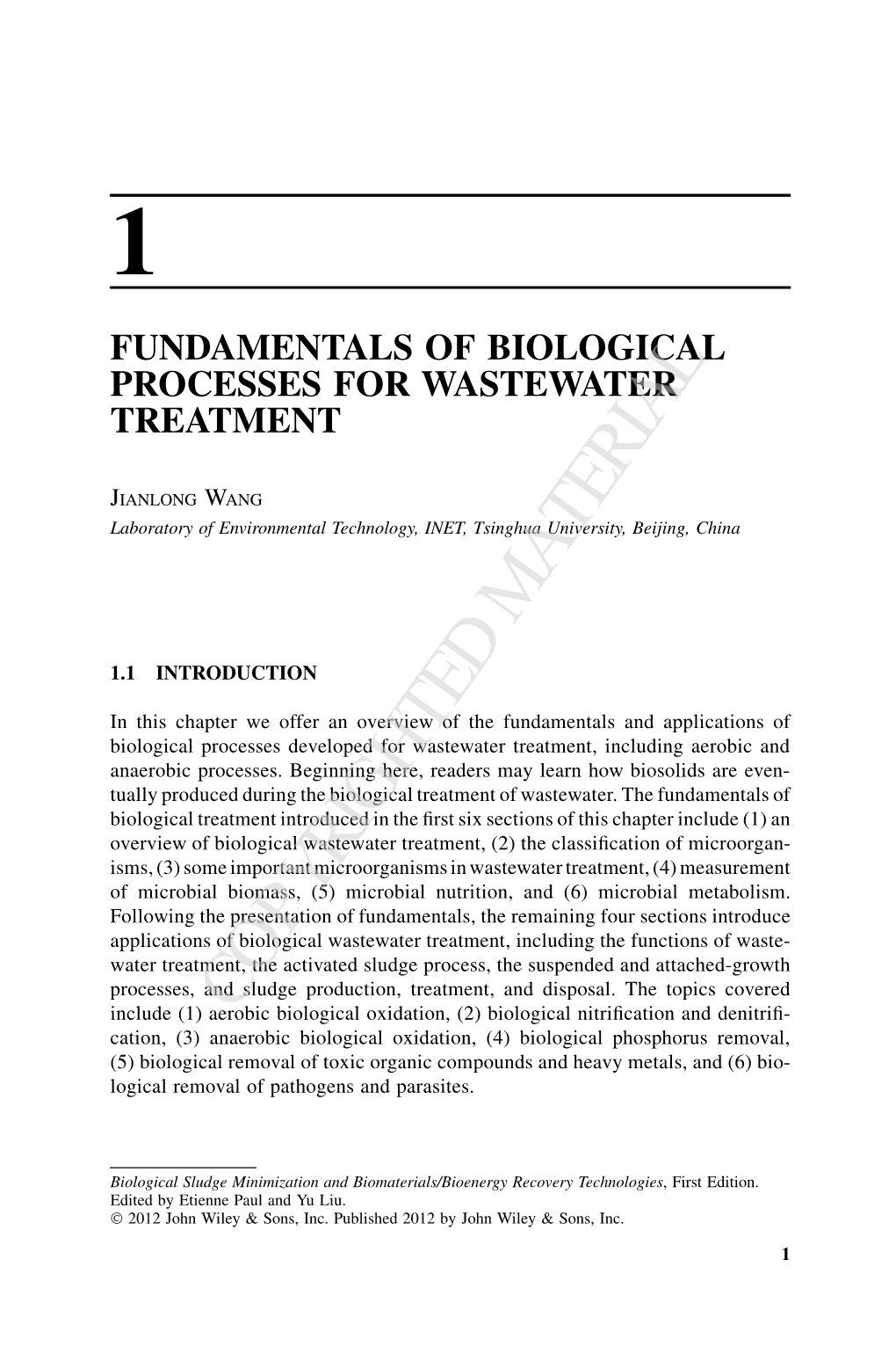 Fundamentals of Biological Processes for Wastewater Treatment