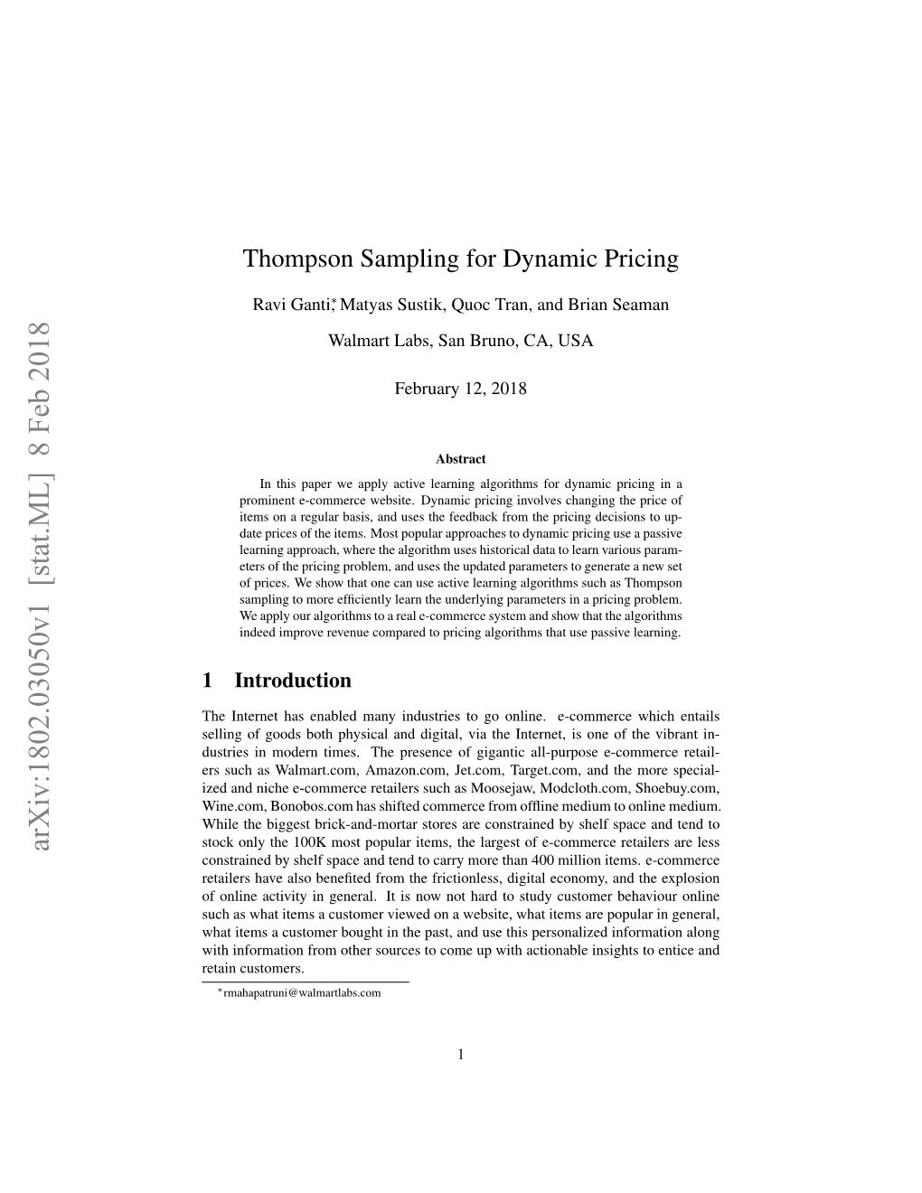 Thompson Sampling for Dynamic Pricing