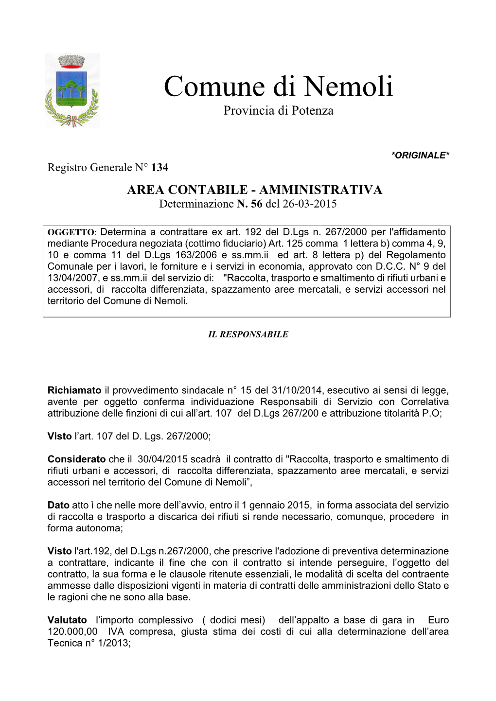 Comune Di Nemoli Provincia Di Potenza