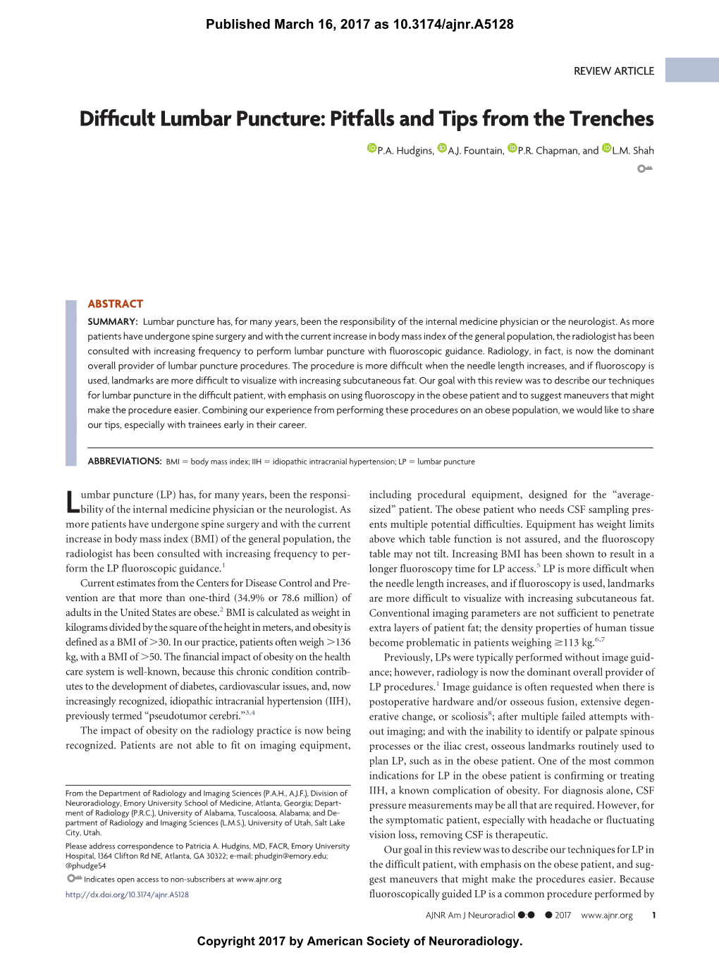 Difficult Lumbar Puncture: Pitfalls and Tips from the Trenches