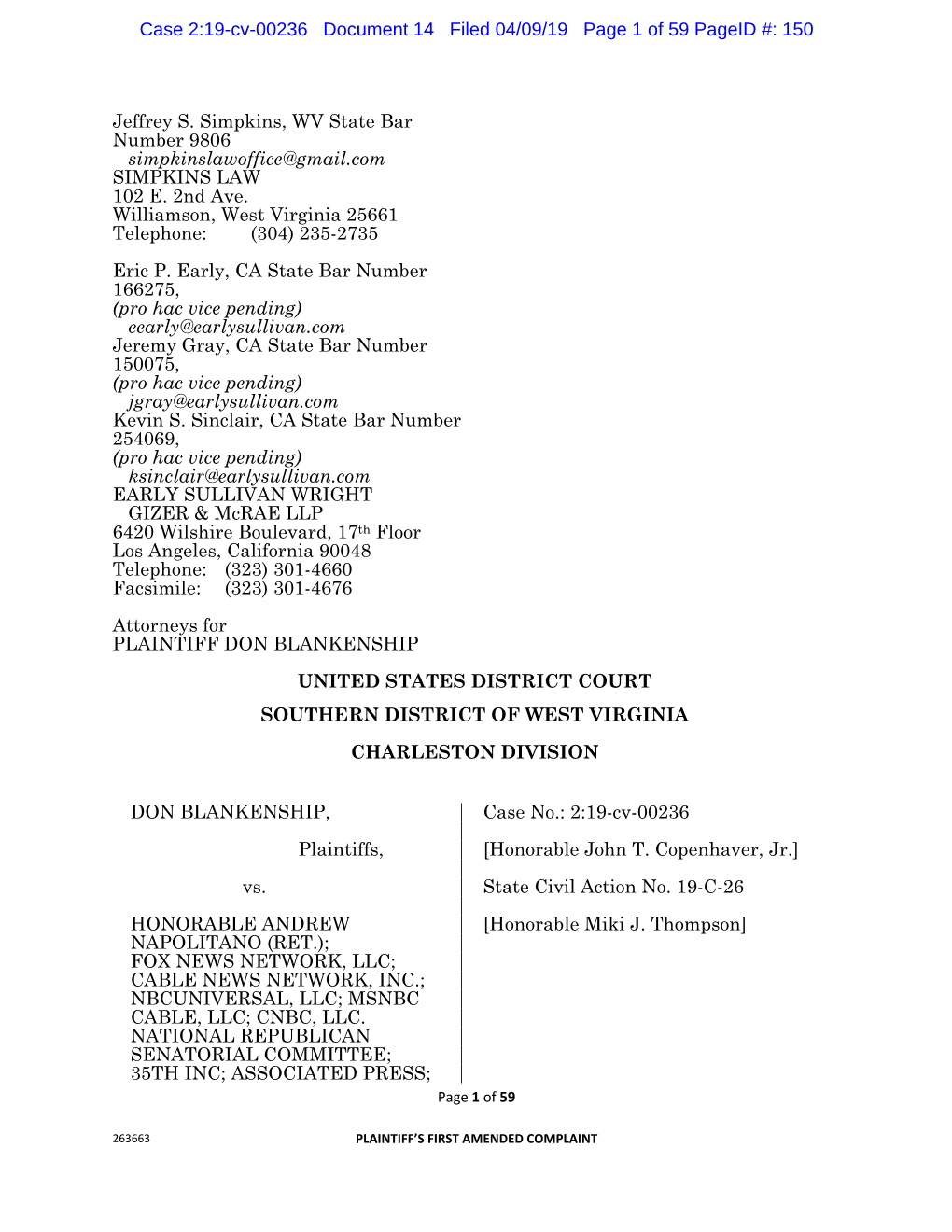 Case 2:19-Cv-00236 Document 14 Filed 04/09/19 Page 1 of 59 Pageid #: 150