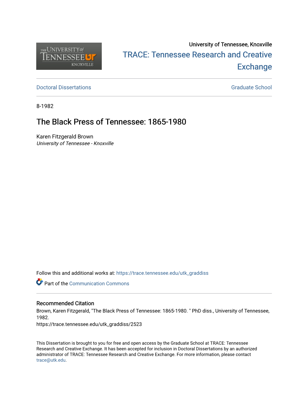 The Black Press of Tennessee: 1865-1980