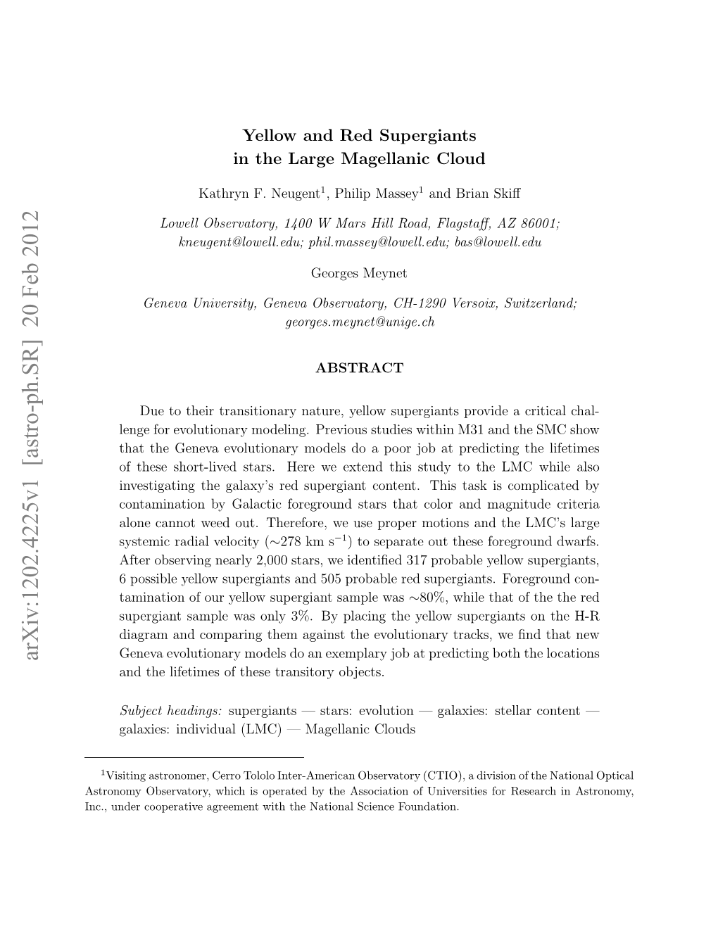 Arxiv:1202.4225V1 [Astro-Ph.SR] 20 Feb 2012 N