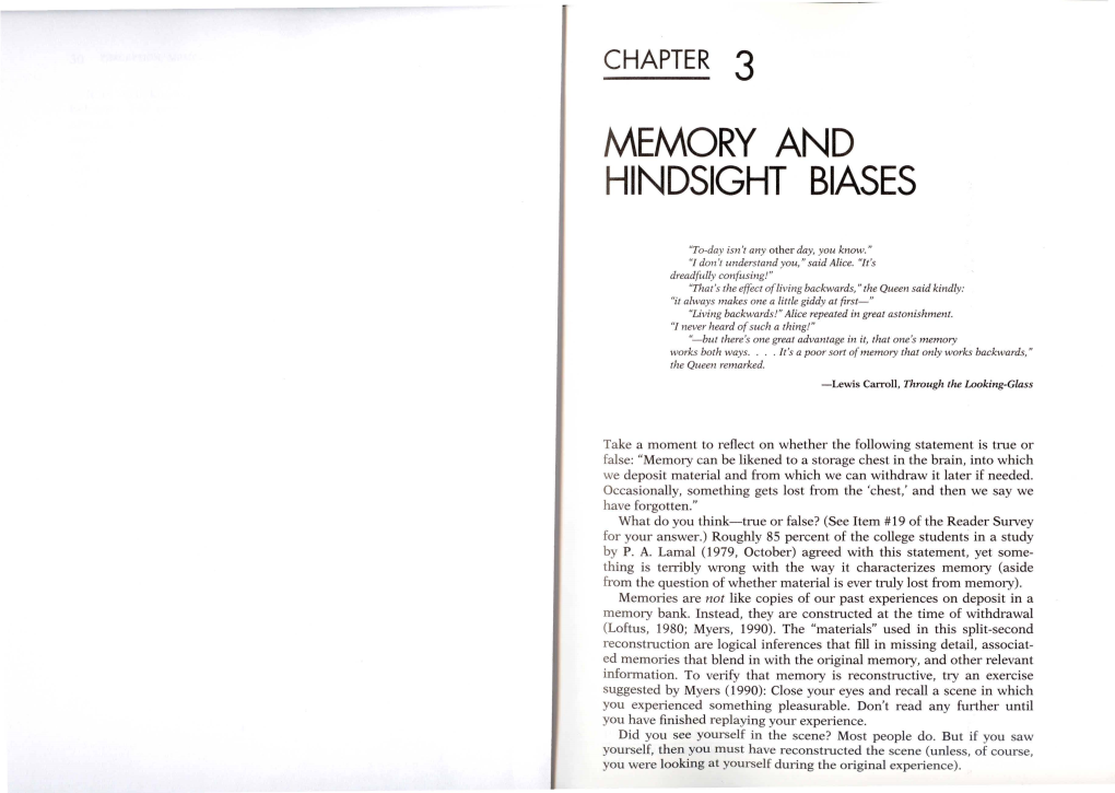 Chapter 3: Memory and Hindsight Biases