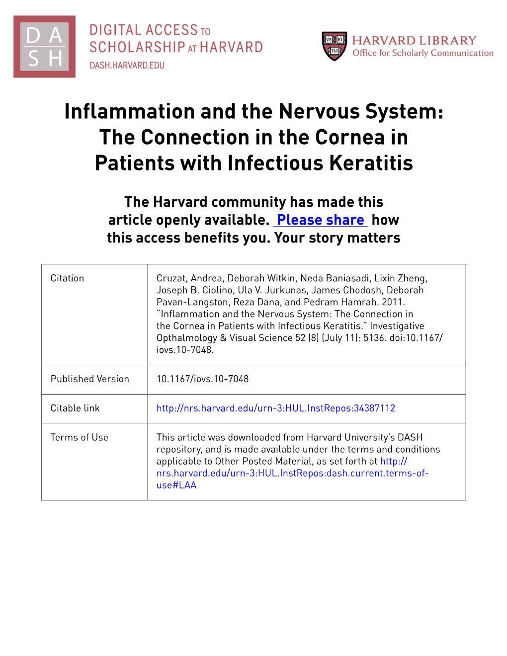 Inflammation and the Nervous System: the Connection in the Cornea in Patients with Infectious Keratitis